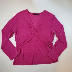 Picadilly Fashion Vintage Deep V-Neck Gathered Blouse